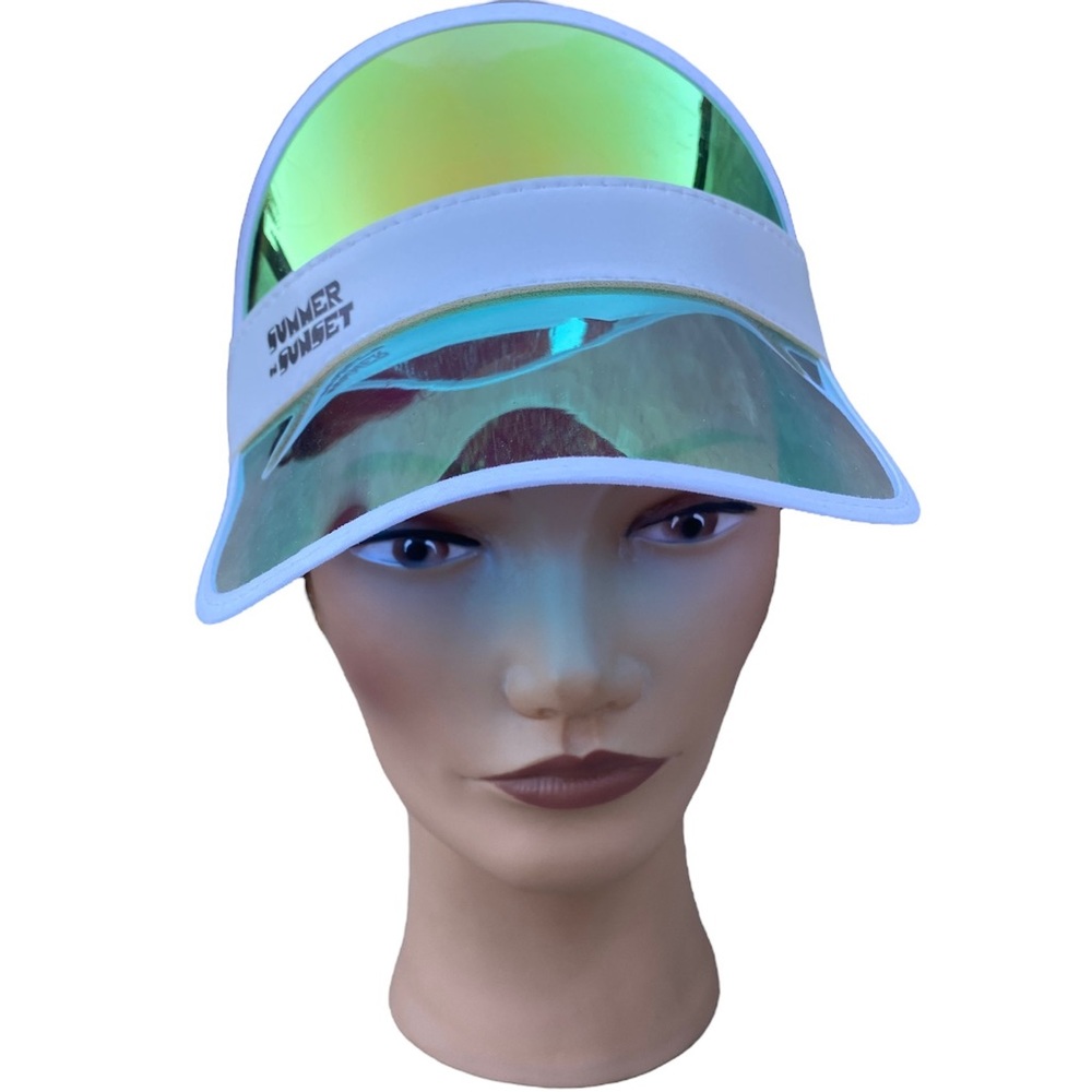 Summer on SUNSET holographic visor sun protection hat cap white iridescent brim - Picture 5 of 15